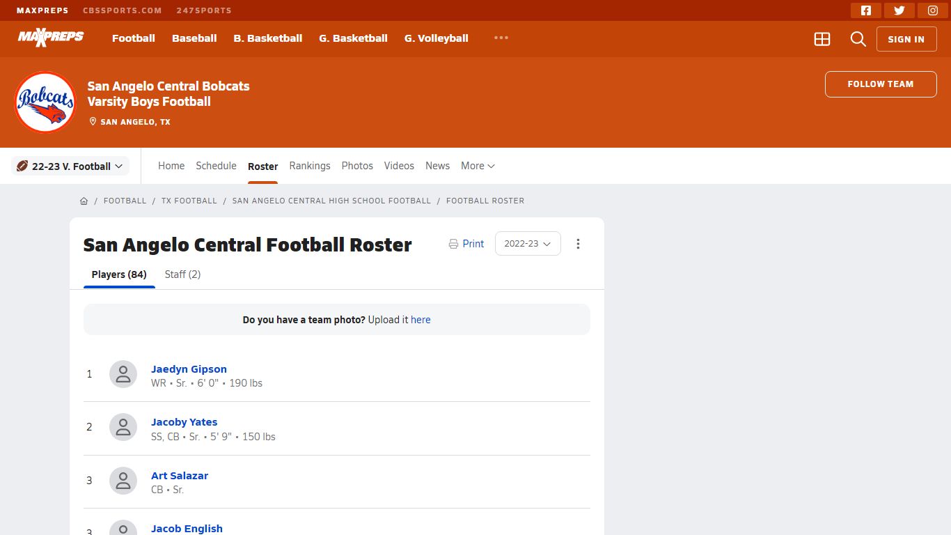 San Angelo Central Football Roster - MaxPreps.com