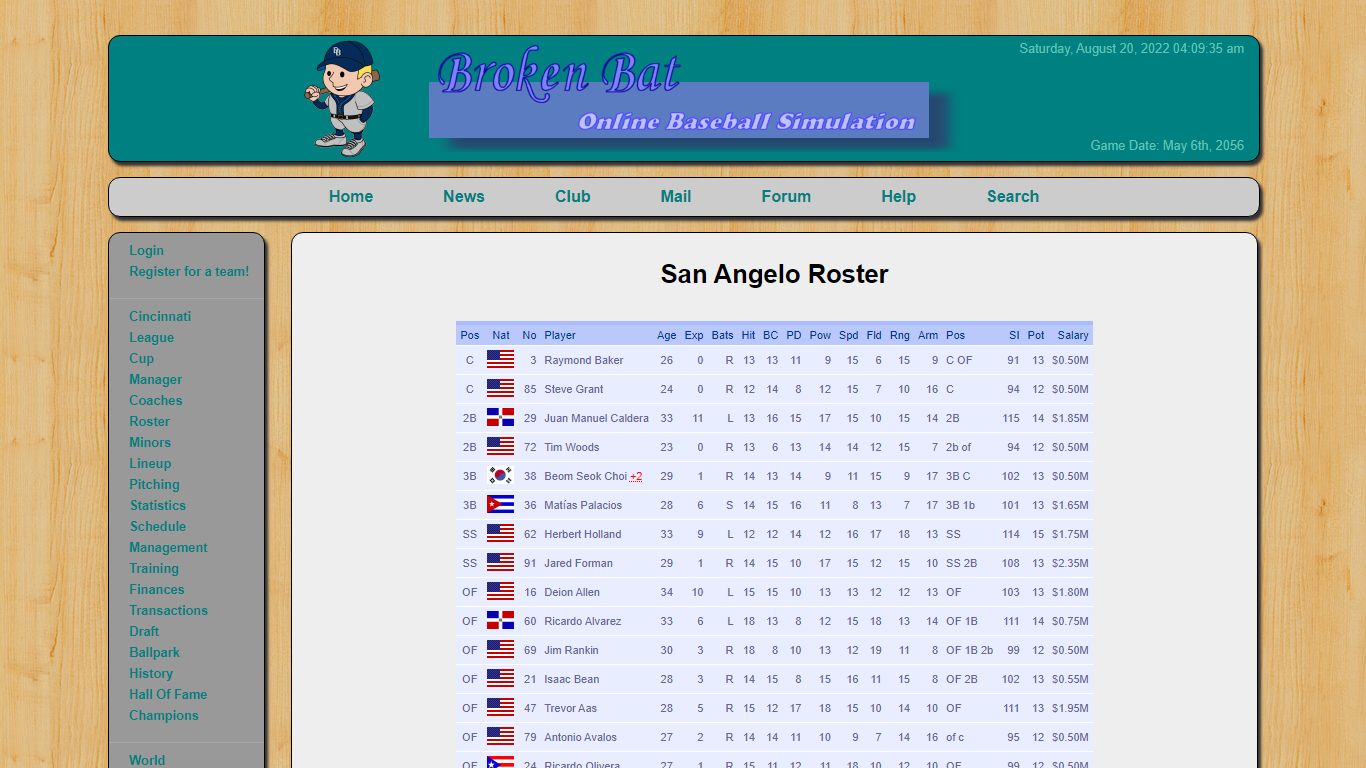 Broken Bat - San Angelo Scorpions Roster